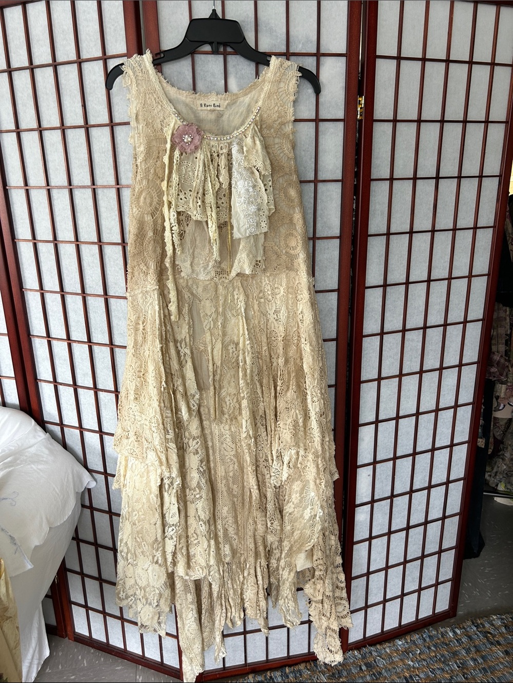 A Rare Bird Boho Lace Maxi Dress in Cream/ tea stain